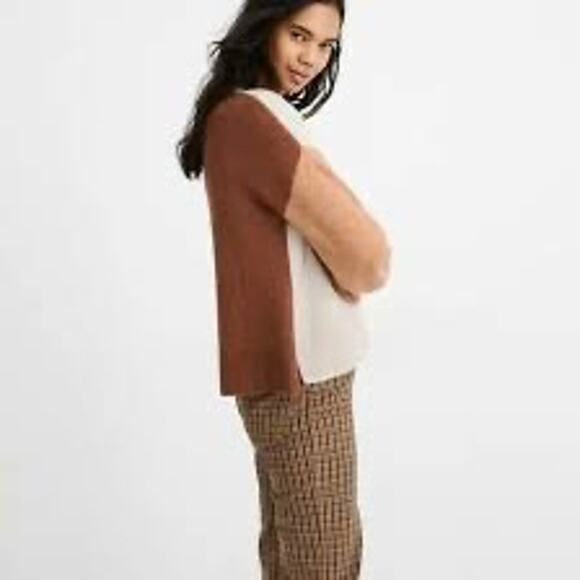 Madewell Color Block Cream Brown Wool Alpaca Blend Sweater Women's Size Medium - Picture 2 of 9
